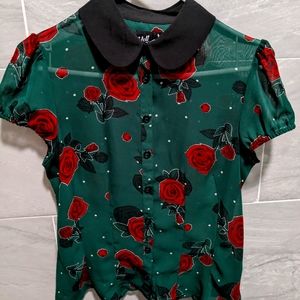 Hell Bunny Leonora 40's Blouse Dark Green